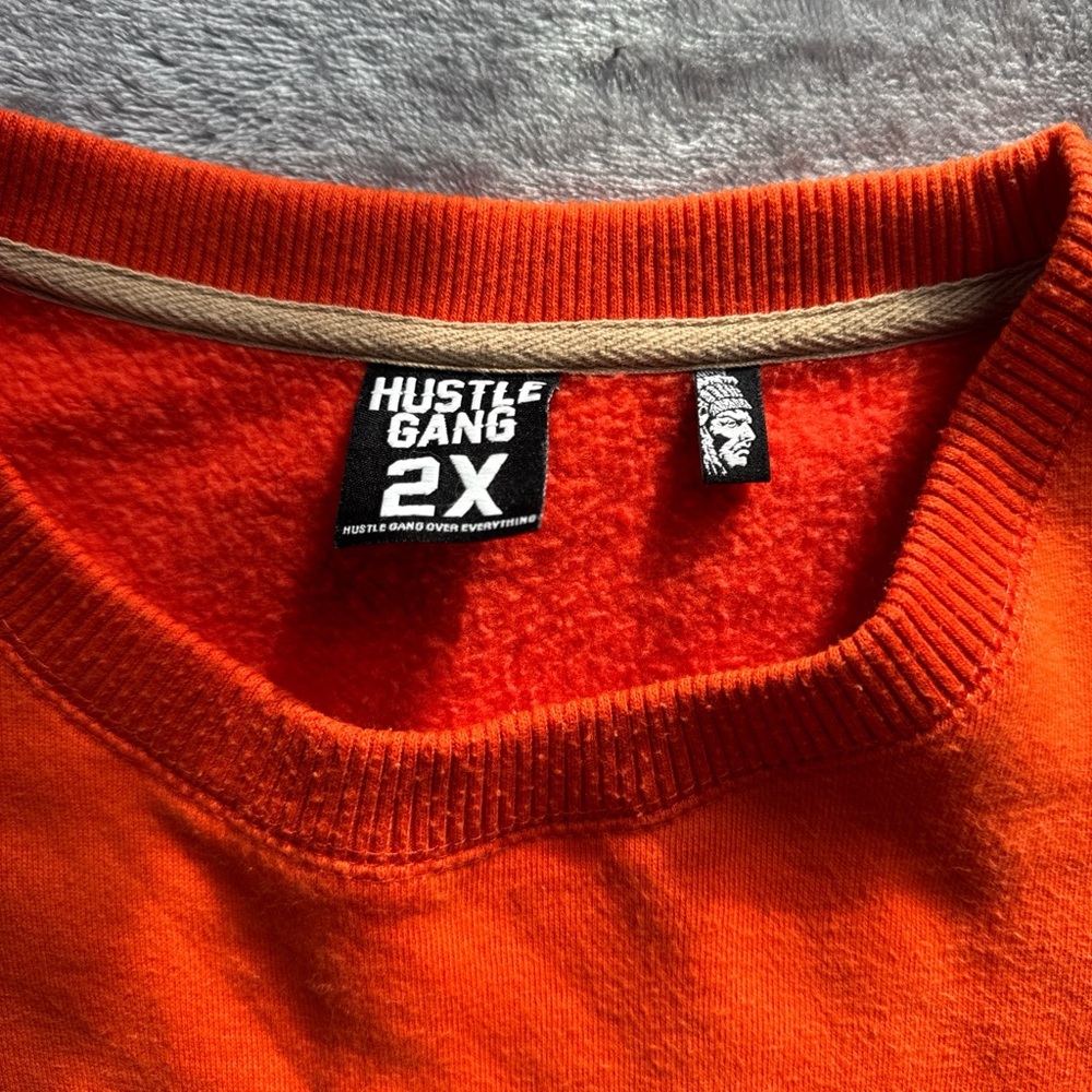 Hustle Gang Orange Embroidered Sweatshirt 2XL Streetwear Graphic - Picture 3 of 8